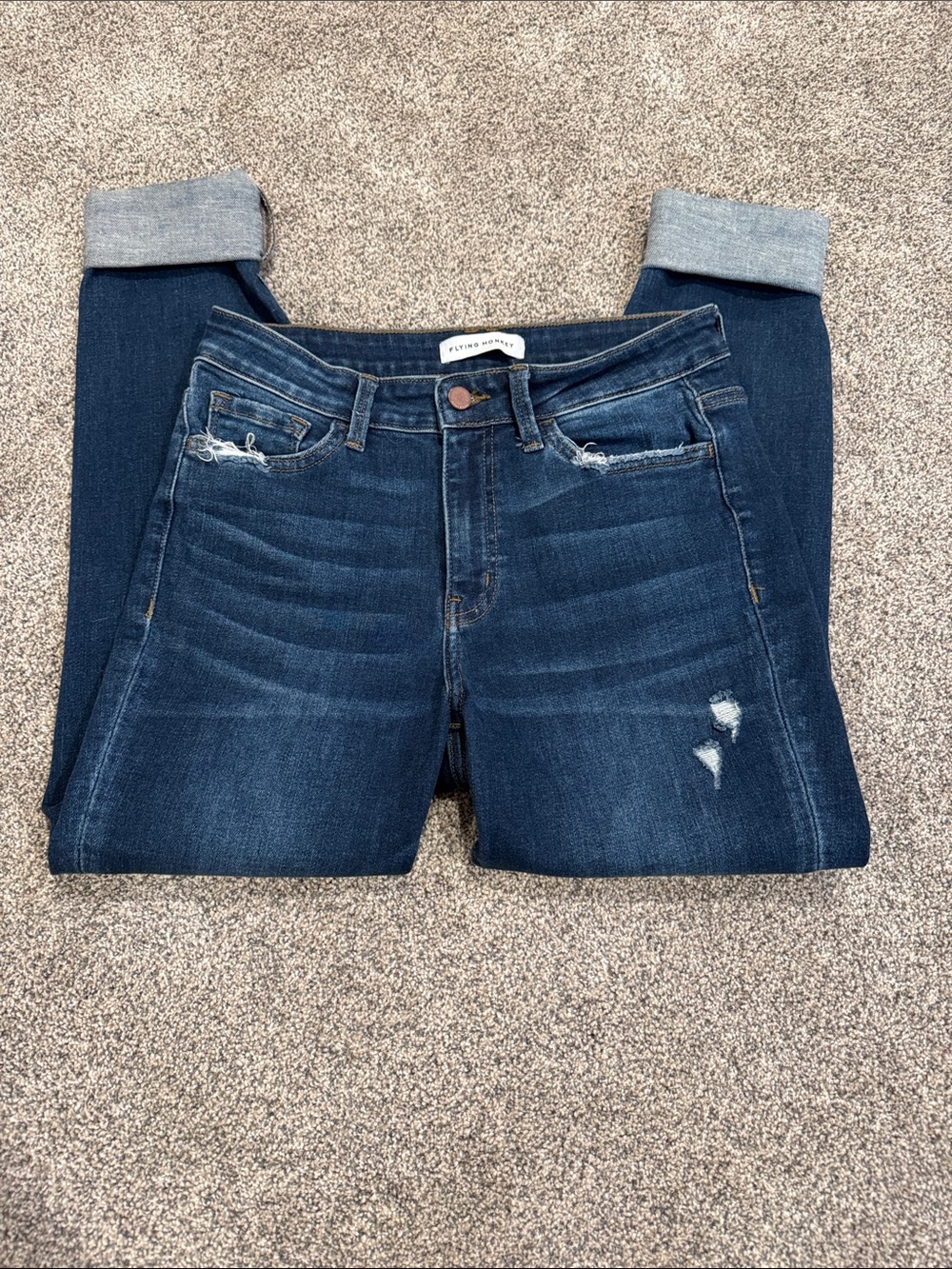 Flying Monkey Indigo Cropped Distressed Jeans